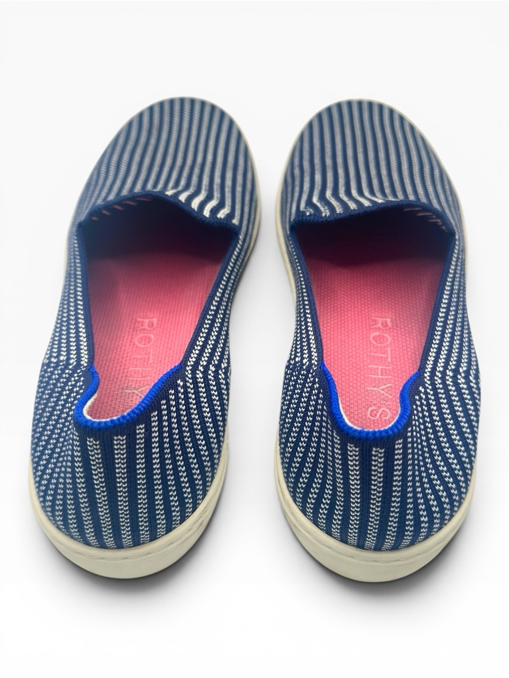 Rothy’s The Sneaker Navy & White Stripe Knit Slip-On Women’s Size 9